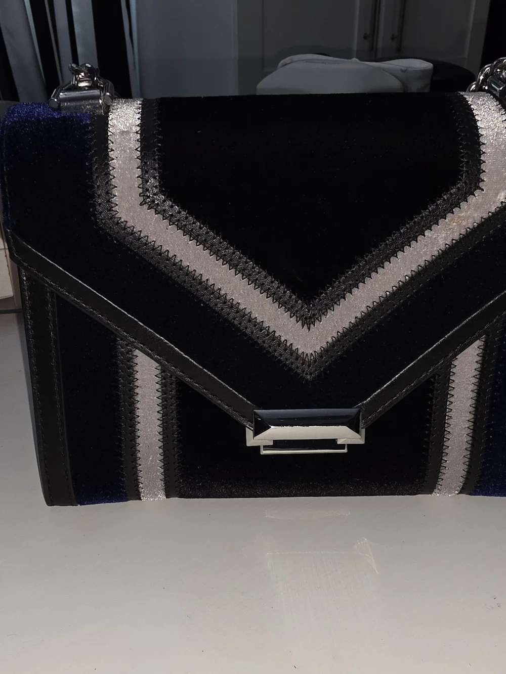 Michael Kors Navy and Black Velvet Chain Shoulder Bag